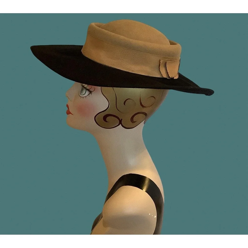 Mr John Womens 100% Wool Hat Black & Tan Vintage Hat Business High Society Hat